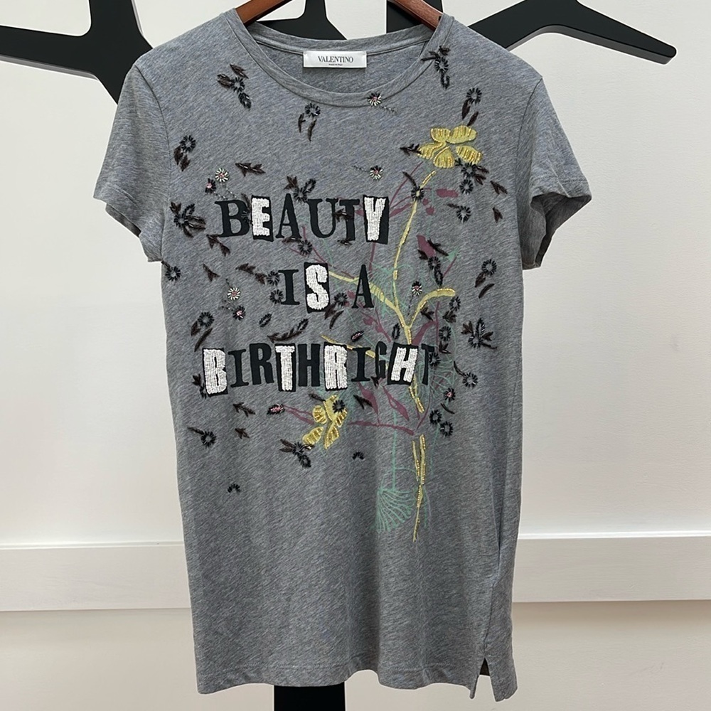 VALENTINO “Beauty is a Birthright” embellished beaded statement t-shirt size M